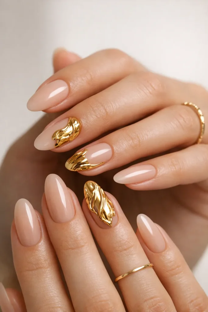3D Gold Nail Designs