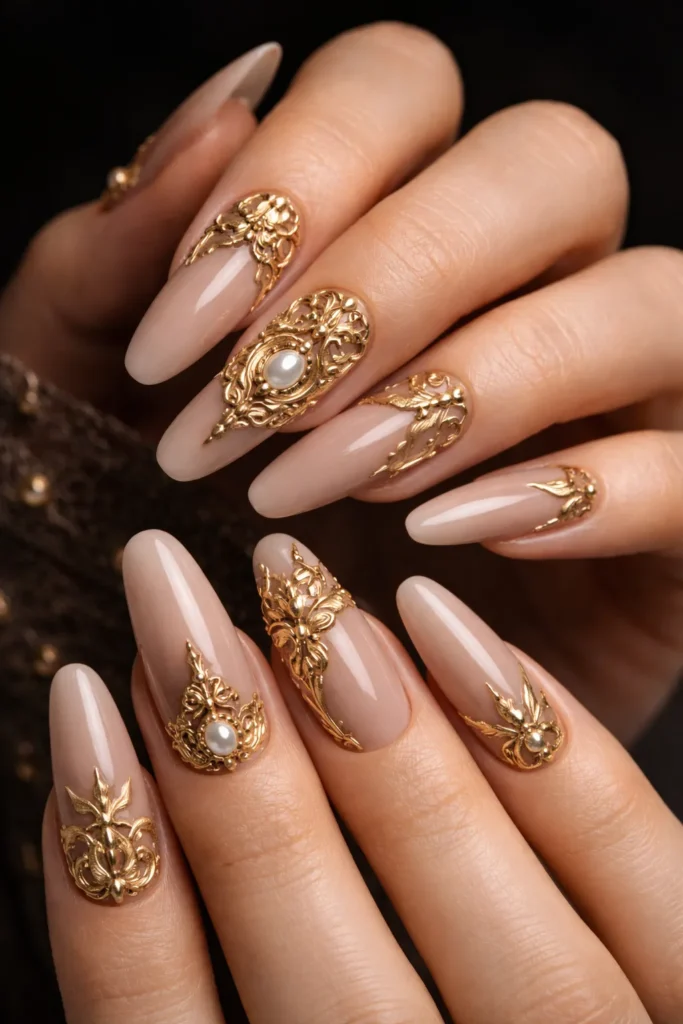 3D Gold Nail Designs