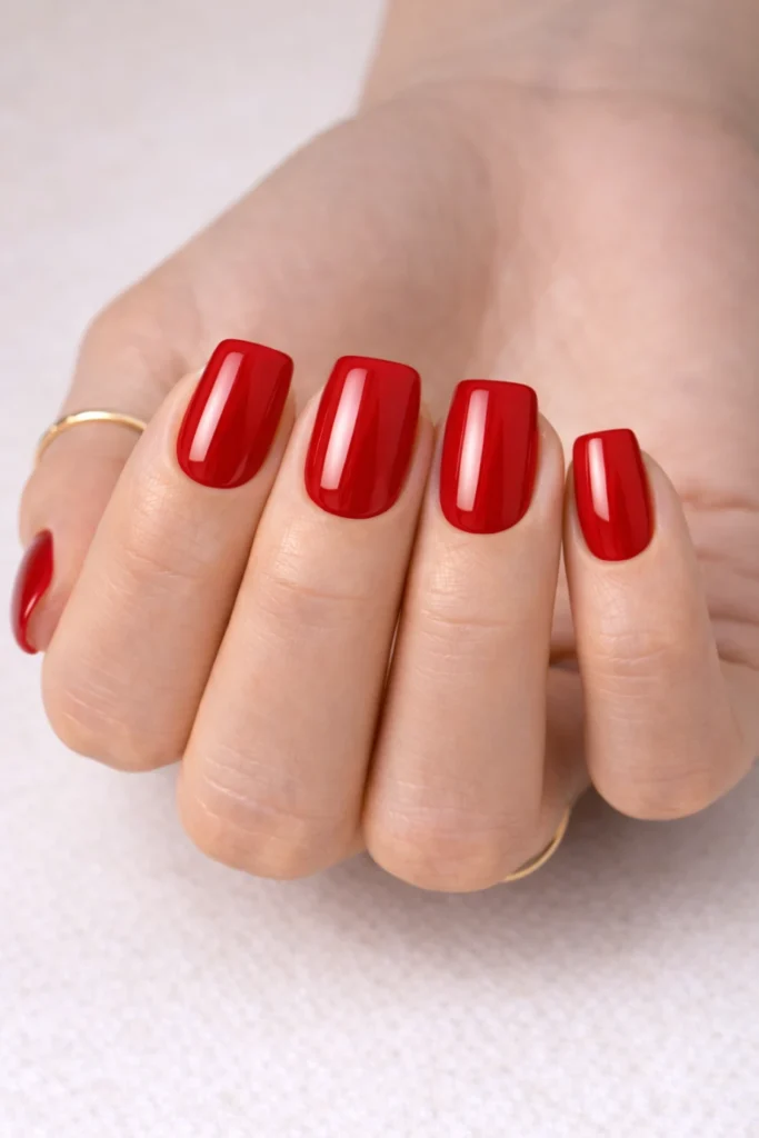Short Red Square Nails