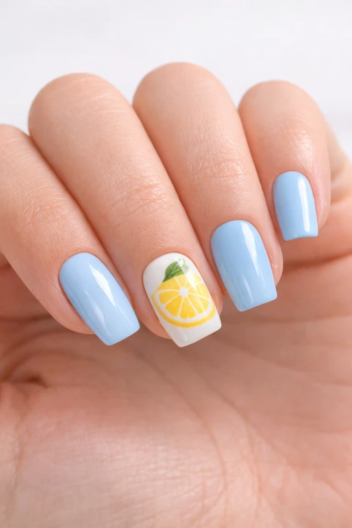 Cute Lemon and Blue Nail Ideas