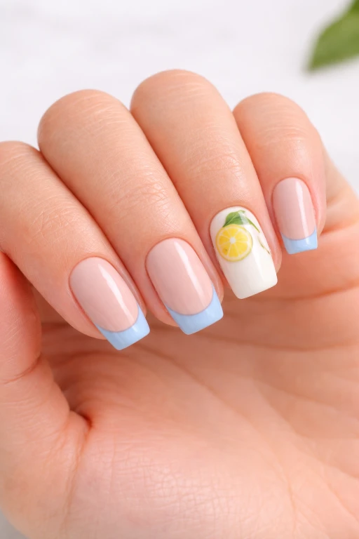 Cute Lemon and Blue Nail Ideas