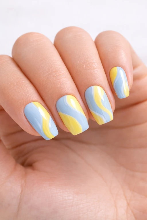 Cute Lemon and Blue Nail Ideas