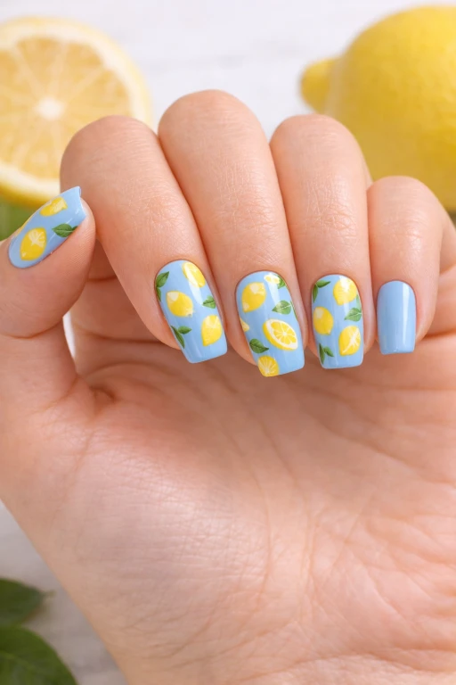 Cute Lemon and Blue Nail Ideas