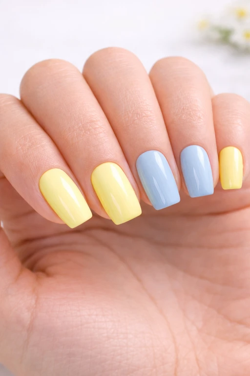 Cute Lemon and Blue Nail Ideas