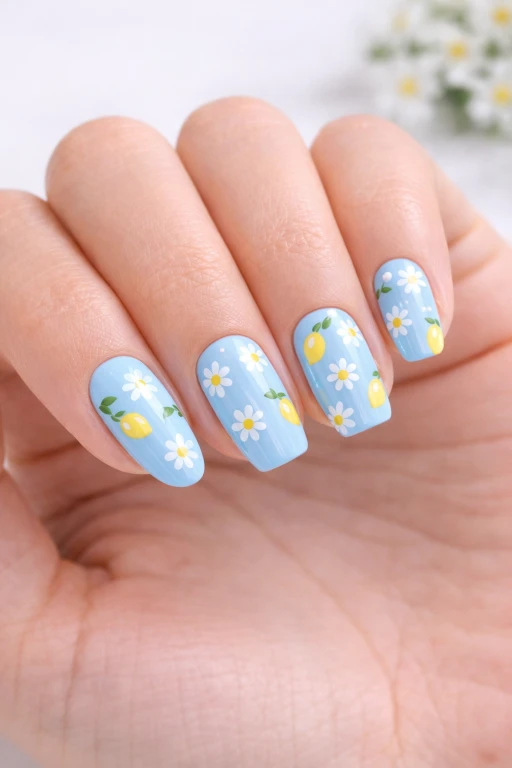 Cute Lemon and Blue Nail Ideas