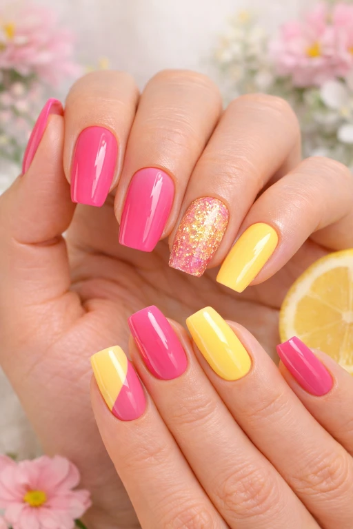 Pink and Yellow Nail Ideas